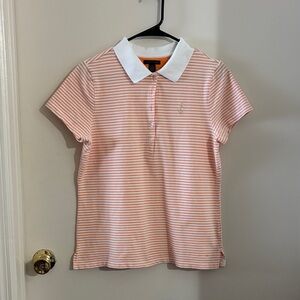 Tommy Hilfiger Coral and White Striped Polo Shirt